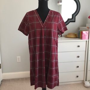 Boutique Maroon Plaid Shirt Dress NWOT